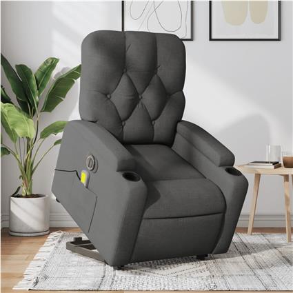 vidaXL Poltrona elétrica elevatória massagens tecido cinzento-escuro