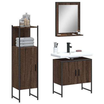 vidaXL 3 pcs conjunto móveis WC derivados de madeira carvalho castanho
