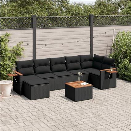 vidaXL 8 pcs conjunto sofás de jardim com almofadões vime PE preto