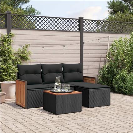 vidaXL 5 pcs conjunto sofás de jardim com almofadões vime PE preto