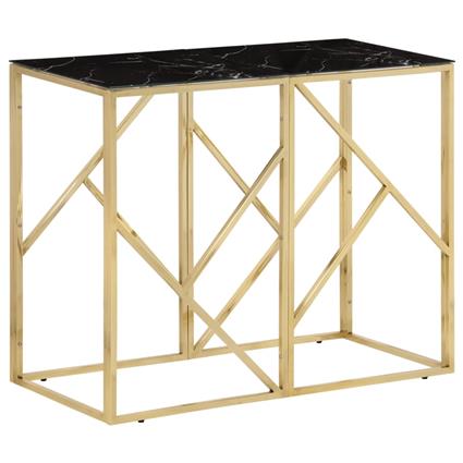 vidaXL Mesa consola aço inoxidável e vidro temperado dourado