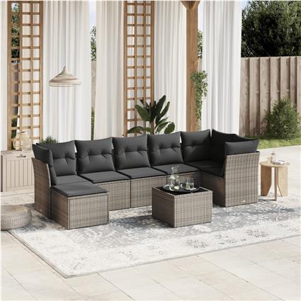 vidaXL 8 pcs conjunto sofás de jardim c/ almofadões vime PE cinzento