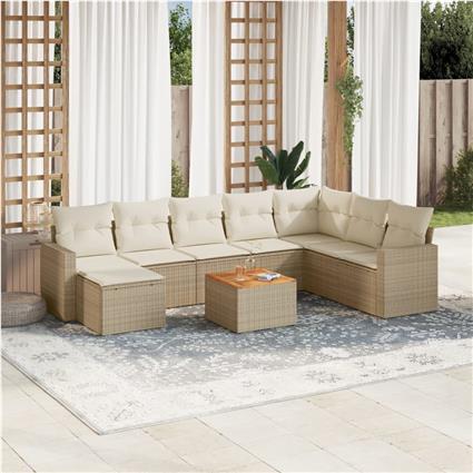 vidaXL 9 pcs conjunto de sofás p/ jardim com almofadões vime PE bege