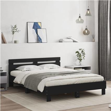 vidaXL Estrutura cama c/ cabeceira 140x200 cm derivados madeira preto