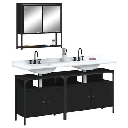 vidaXL 3 pcs conjunto móveis casa de banho derivados de madeira preto