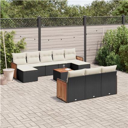 vidaXL 11 pcs conjunto sofás de jardim c/ almofadões vime PE preto