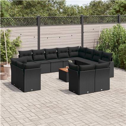 vidaXL 13 pcs conjunto de sofás de jardim com almofadões vime PE preto