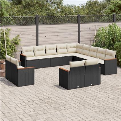 vidaXL 13 pcs conjunto de sofás de jardim com almofadões vime PE preto