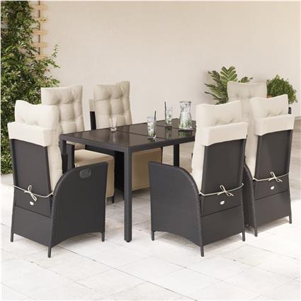 vidaXL 7 pcs conjunto de jantar p/ jardim c/ almofadões vime PE preto