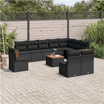 vidaXL 11 pcs conjunto sofás de jardim c/ almofadões vime PE preto