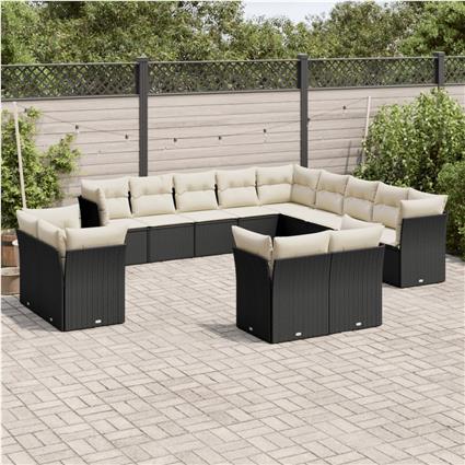 vidaXL 13 pcs conjunto de sofás de jardim com almofadões vime PE preto