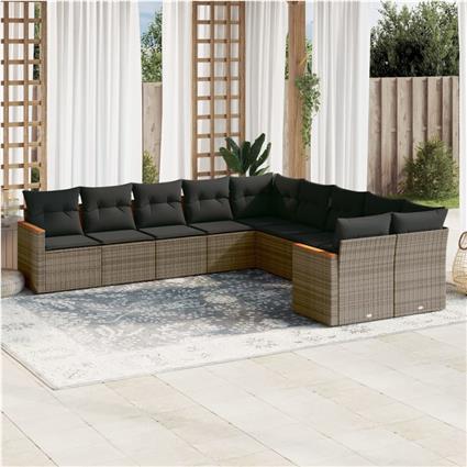 vidaXL 10 pcs conjunto sofás de jardim c/ almofadões vime PE cinzento