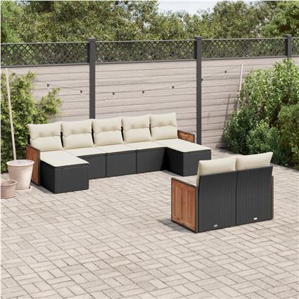 vidaXL 9 pcs conjunto de sofás p/ jardim c/ almofadões vime PE preto