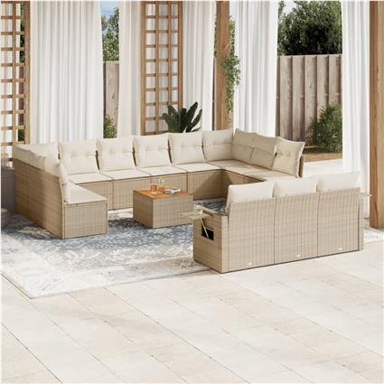 vidaXL 14 pcs conjunto de sofás p/ jardim com almofadões vime PE bege
