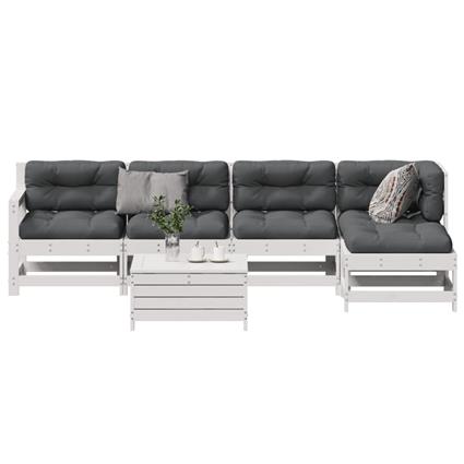 vidaXL 6 pcs conjunto lounge jardim c/ almofadões pinho maciço branco