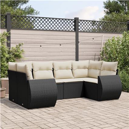 vidaXL 6 pcs conjunto sofás de jardim c/ almofadões vime PE preto