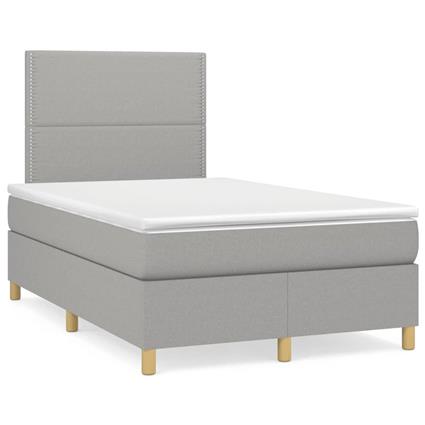 vidaXL Cama box spring c/ colchão e LED 120x190 cm tecido cinza-claro