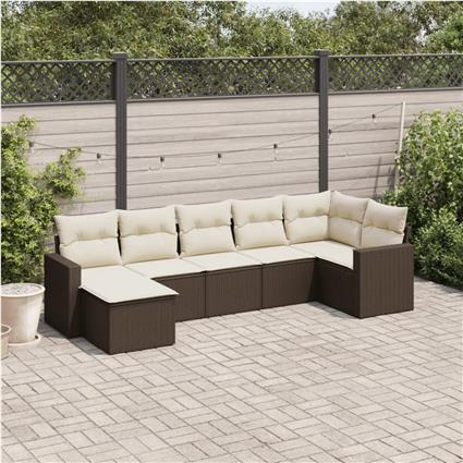 vidaXL 7 pcs conjunto de sofás jardim c/ almofadões vime PE castanho