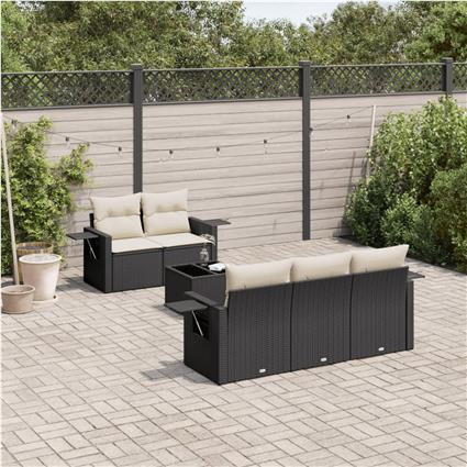 vidaXL 6 pcs conjunto sofás de jardim c/ almofadões vime PE preto