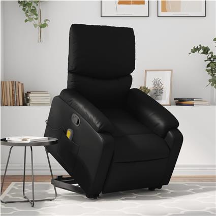 vidaXL Poltrona massagens reclinável elevatória couro artificial preto