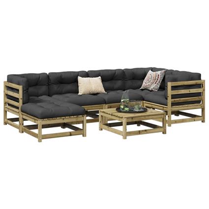 vidaXL 7 pcs conjunto sofás de jardim c/ almofadões pinho impregnado