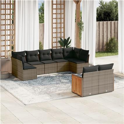 vidaXL 9 pcs conjunto sofás p/ jardim com almofadões vime PE cinzento