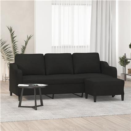 vidaXL Sofá de 3 lugares com apoio de pés 180 cm tecido preto