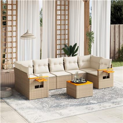 vidaXL 8 pcs conjunto de sofás p/ jardim com almofadões vime PE bege
