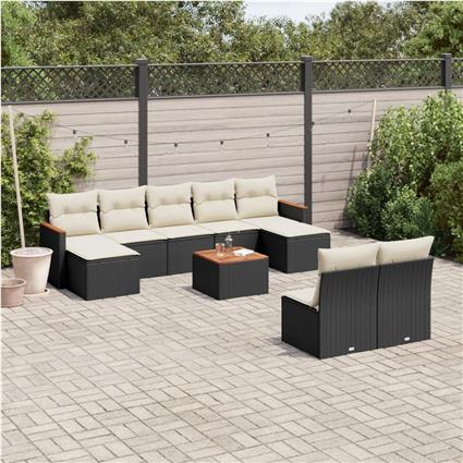 vidaXL 10 pcs conjunto sofás de jardim c/ almofadões vime PE preto