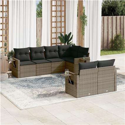 vidaXL 7 pcs conjunto sofás p/ jardim c/ almofadões vime PE cinzento