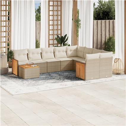 vidaXL 10 pcs conjunto de sofás p/ jardim com almofadões vime PE bege