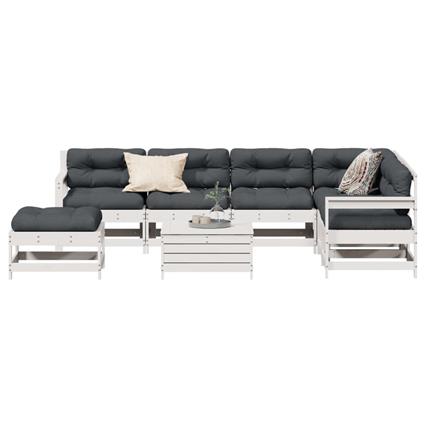 vidaXL 8 pcs conj. lounge de jardim c/ almofadões pinho maciço branco