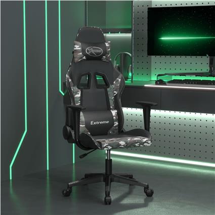 vidaXL Cadeira gaming massagens couro artificial preto e camuflagem