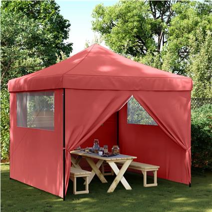 vidaXL Tenda para festas pop-up dobrável com 4 paredes laterais bordô
