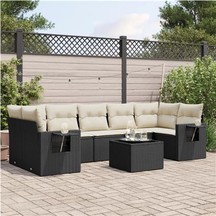 vidaXL 8 pcs conjunto sofás de jardim com almofadões vime PE preto