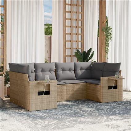 vidaXL 6 pcs conjunto de sofás p/ jardim com almofadões vime PE bege