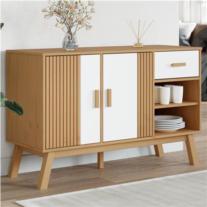 vidaXL Aparador OLDEN 114x43x73,5 cm pinho maciço branco e castanho