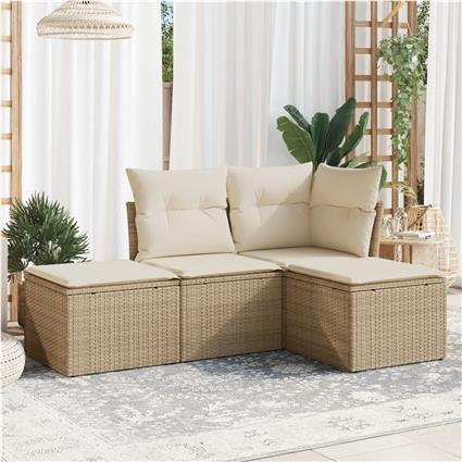 vidaXL 4 pcs conjunto de sofás para jardim c/ almofadões vime PE bege