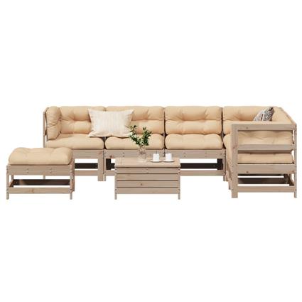 vidaXL 8 pcs conjunto lounge de jardim c/ almofadões pinho maciço