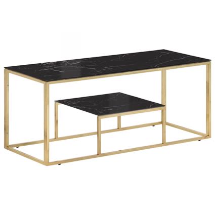 vidaXL Mesa de centro aço inoxidável e vidro temperado dourado
