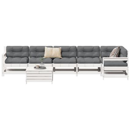 vidaXL 7 pcs conjunto de sofás para jardim pinho maciço branco