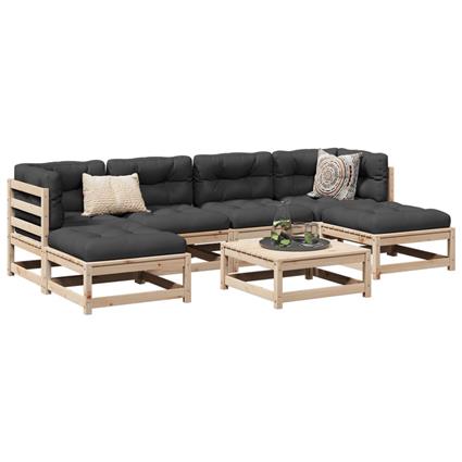 vidaXL 7 pcs conjunto sofás de jardim com almofadões pinho maciço