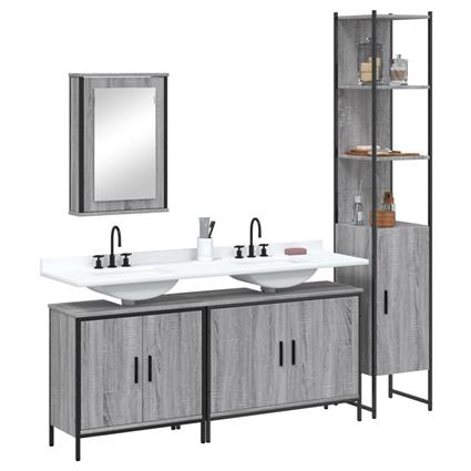 vidaXL 4 pcs Conjunto móveis casa de banho madeira proc. cinza sonoma