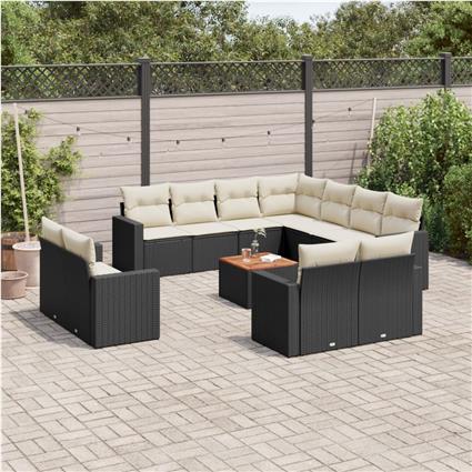 vidaXL 12 pcs conjunto de sofás de jardim c/ almofadões vime PE preto