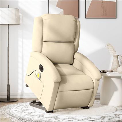 vidaXL Poltrona elétrica elevatória massagens tecido creme