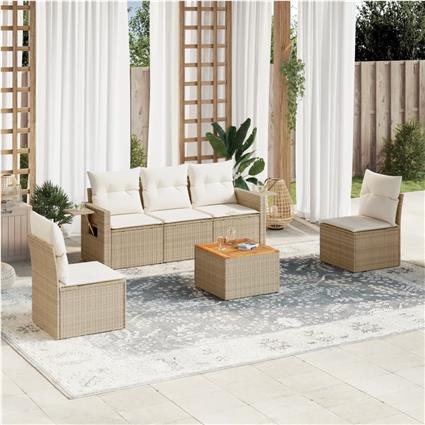 vidaXL 6 pcs conjunto de sofás p/ jardim com almofadões vime PE bege