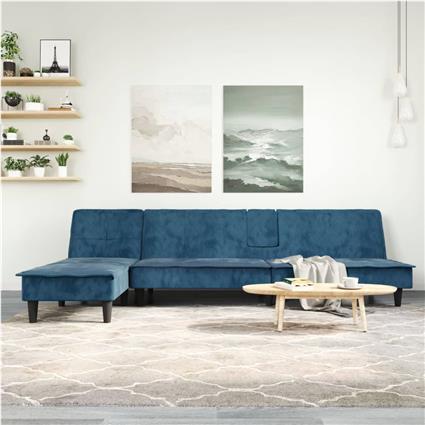 vidaXL Sofá-cama em forma de L 255x140x70 cm veludo azul
