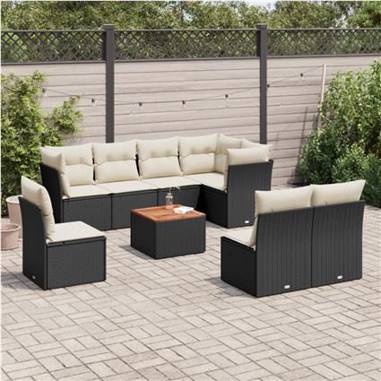 vidaXL 9 pcs conjunto de sofás p/ jardim c/ almofadões vime PE preto