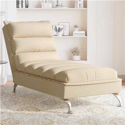 vidaXL Chaise lounge com almofadões tecido creme