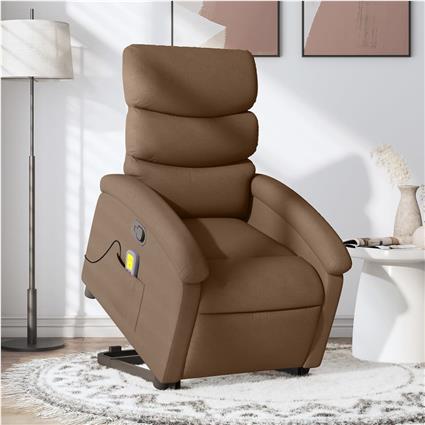 vidaXL Poltrona reclinável massagens tecido castanho